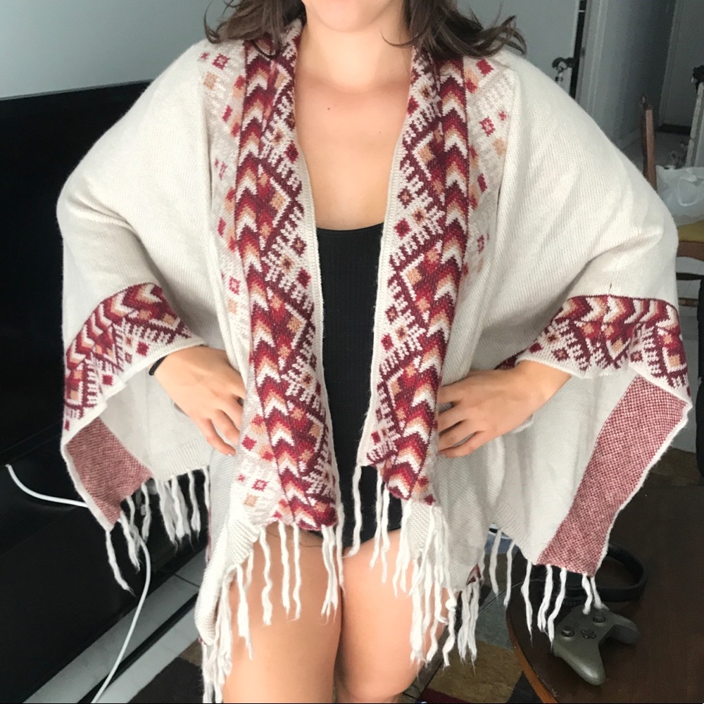 Lovestitch Fringe Poncho Sweater Aztec Print